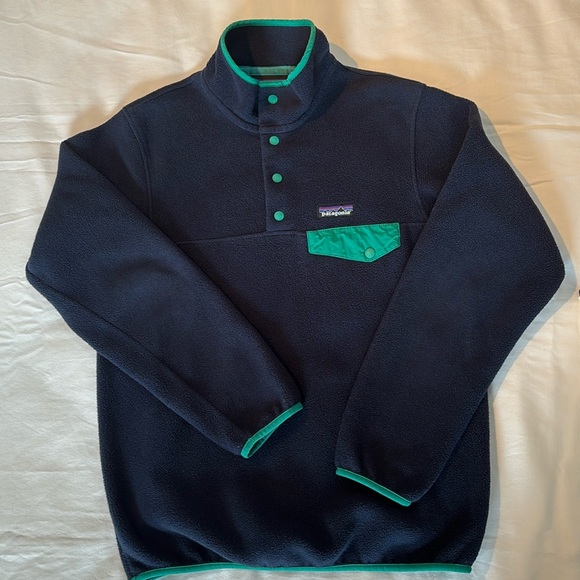Patagonia Jackets & Blazers - Patagonia Women Synchilla Snap T Fleece Pullover Blue w/green trim sz S